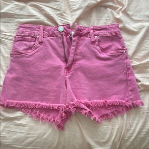 Pink Frayed Hem Women's Shorts
